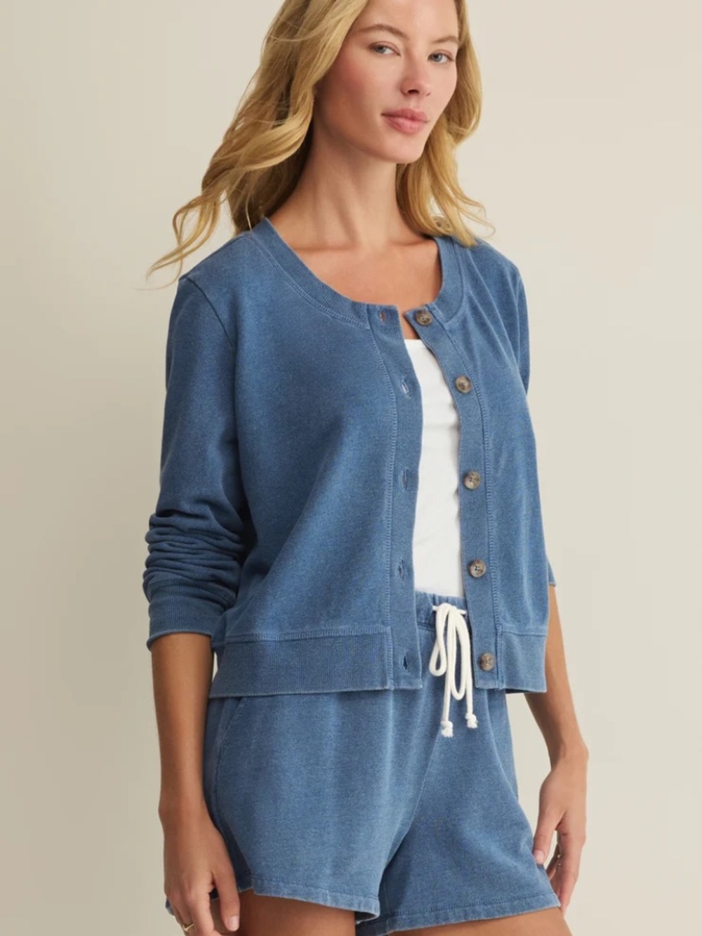 Z Supply Cardigan Top Daily Knit Denim Calypso Blue Indigo Vintage Blue Size L - Picture 7 of 9
